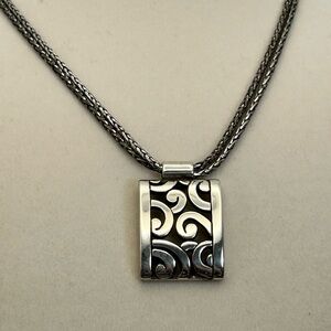 Brighton Deco Lace Pendant Necklace 17" Silver Plated Double Chain READ